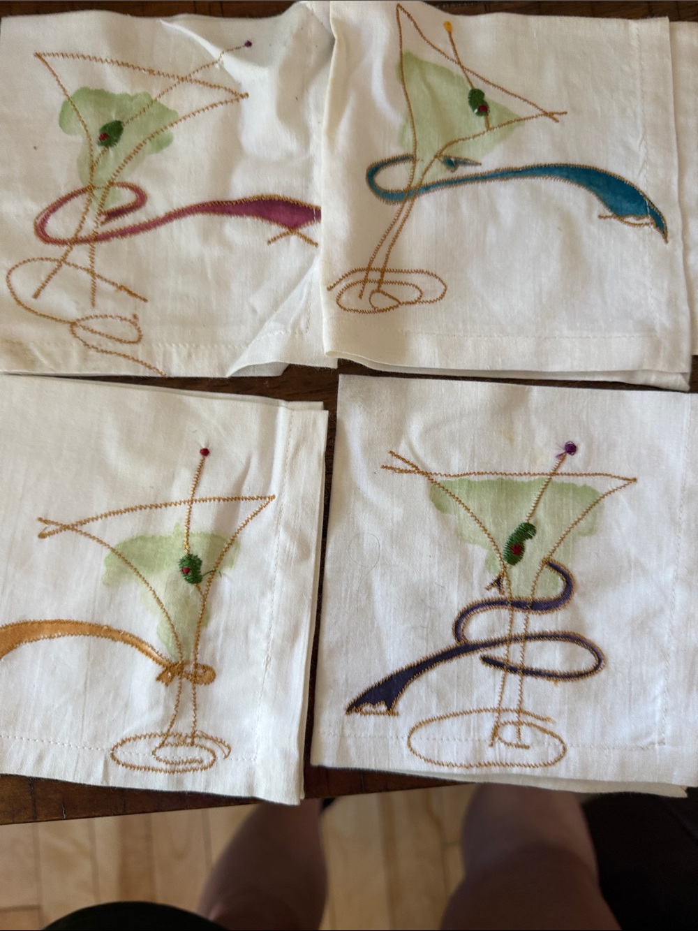 Embroidered Pier 1 imports Cocktail Napkins - Green Martini Design